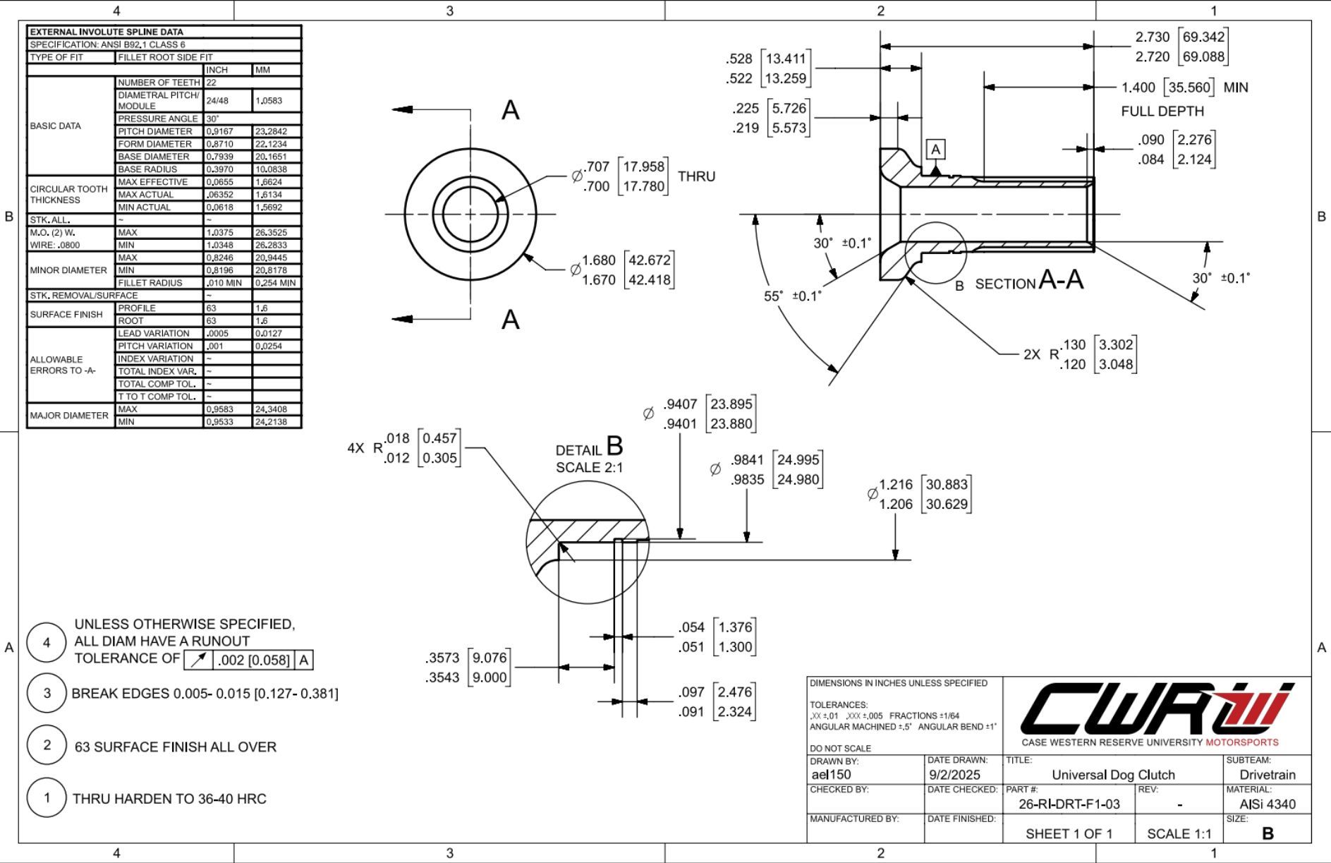 Drawing and spline table for lathe blank
